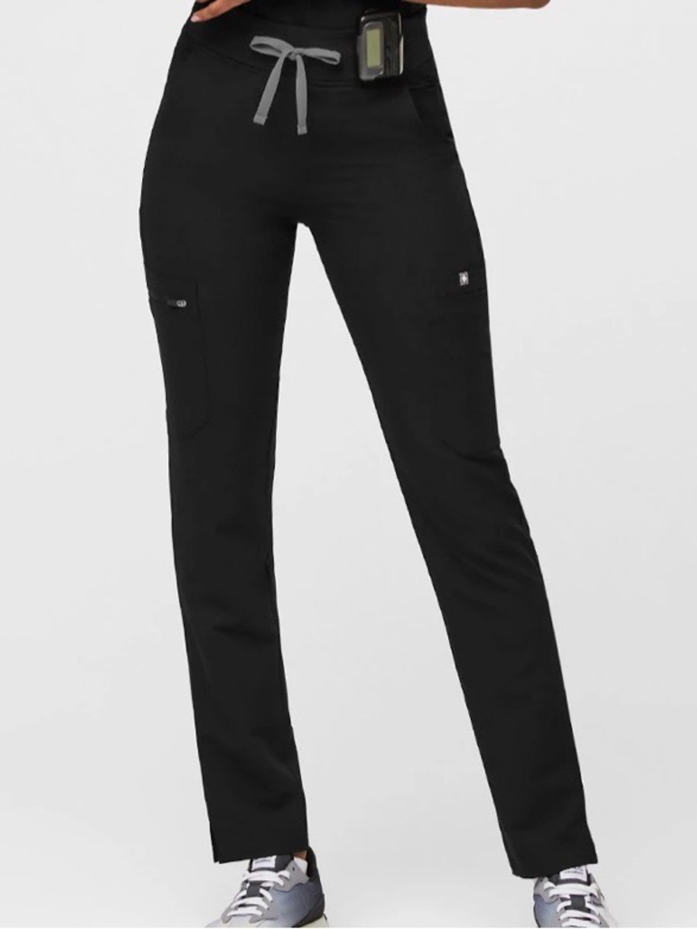 Figs Black Cargo Scrub Pants with Gray Drawstring